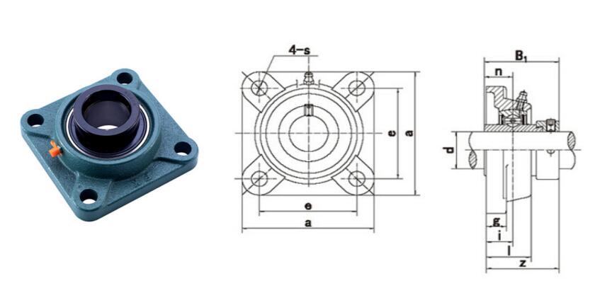 HCF205-14 Four Bolt Square Flange Bearing (Dia: 7/8 inch)